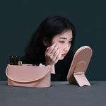 Zyravest Portable LED Makeup Mirror Organizer Box – Touch Sensor Light, Rechargeable, Foldable Desk Storage Case for Travel & Home Use