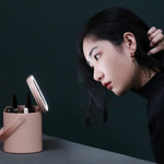 Zyravest Portable LED Makeup Mirror Organizer Box – Touch Sensor Light, Rechargeable, Foldable Desk Storage Case for Travel & Home Use