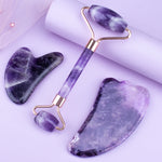 Zyravest Amethyst Roller Set with Heart-Shaped Gua Sha Massager – Natural Crystal Facial Roller & Scraper for Skin Detox & Rejuvenation