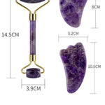 Zyravest Amethyst Roller Set with Heart-Shaped Gua Sha Massager – Natural Crystal Facial Roller & Scraper for Skin Detox & Rejuvenation