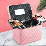 Zyravest Large Capacity Korean Style Cosmetic Storage Box – PU Leather Travel Makeup Case with Multiple Compartments & Handle